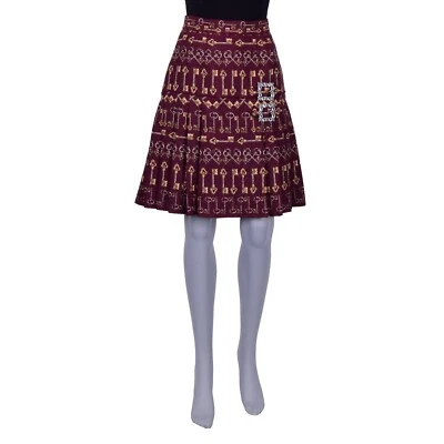 DOLCE & GABBANA Brokat Rock mit Schlüssel Print Bordeaux Rot Gold 07056 - Bild 1 von 4