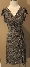 Max Studio L Black & Tan Print Office Core Wrap Dress W Short Sleeves