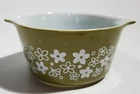 Vtg Pryex 473-B Spring Blossom Green Crazy Daisy Casserole Worker Dish FLAWS
