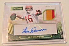 LEN DAWSON CHIEFS 15 PANINI PLAYBOOK 3CLR GAME USED JERSEY AUTO 5/10 SIGNED CARD