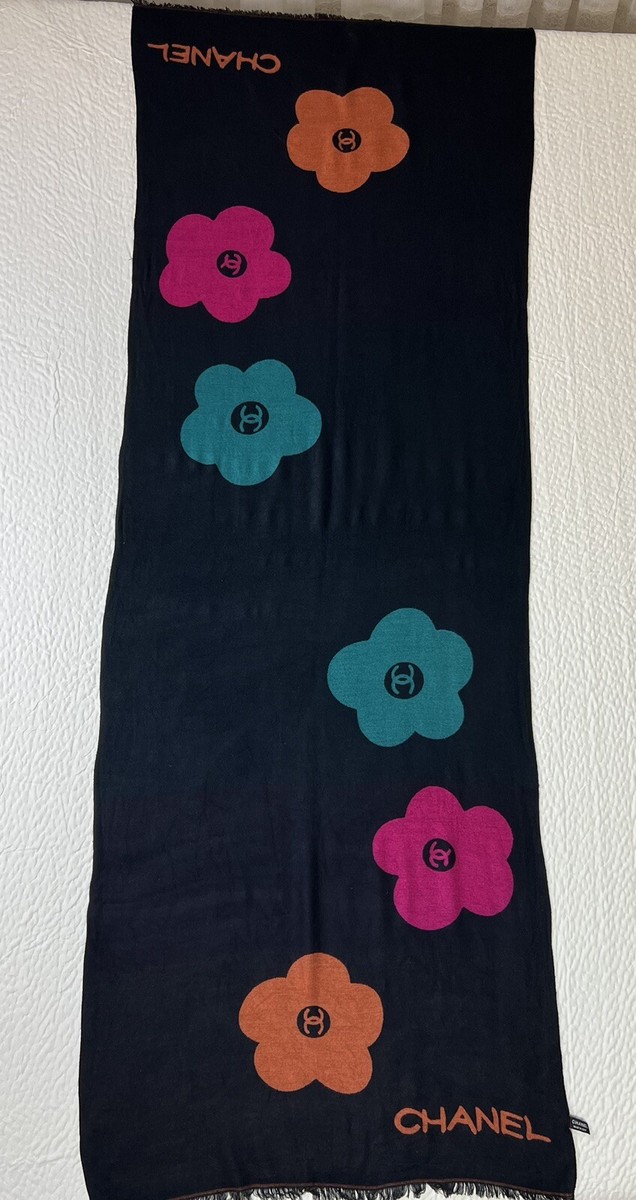 CHANEL シフォン スカーフ Chanel 6' X 26” Winter Silk Scarf Camellia & Coco Flower Design