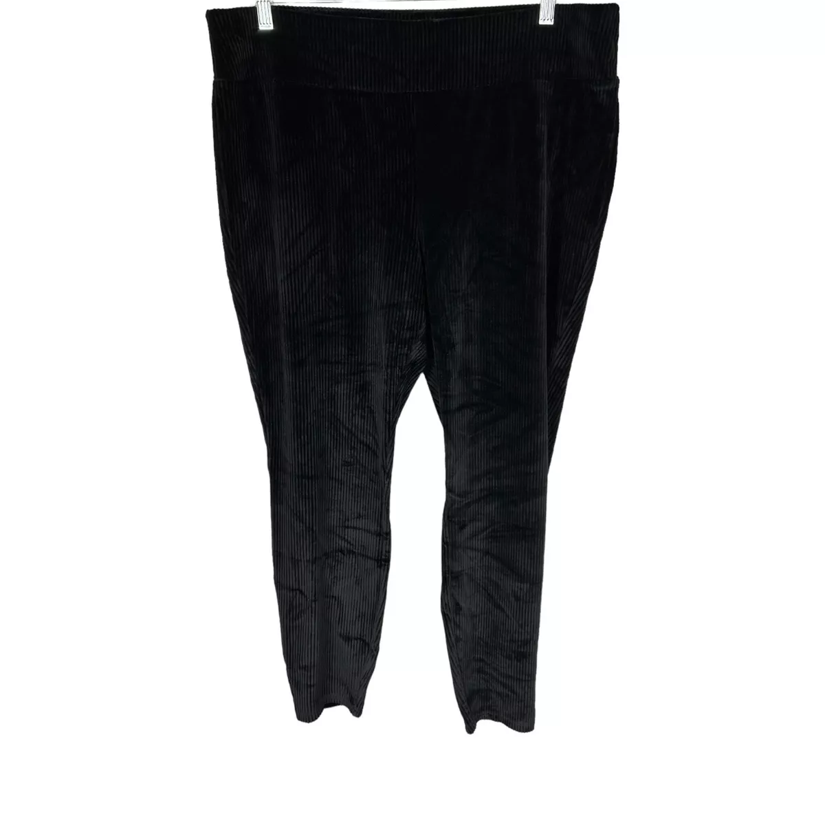 AnyBody Women's Pull-on Ribbed Velour Leggings Pant Solid Jet