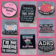 BUY 2 GET 1 FREE Funny ADHD & Overthinker Enamel Pins Neurodivergent, Sarcastic