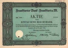 Frankfurter Bank 1932 Frankfurt Main BHF Bank Hauck Bethmann Oppenheim 1000 RM #