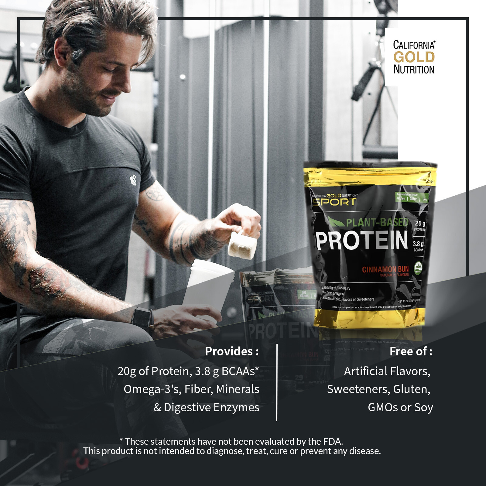 California Gold Nutrition CGN01349 Cinnamon Bun Protein Powder 32oz