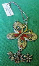 Ganz Metal BUTTERFLY Car Charm with Dangle Charms for Rearview Mirror 3"