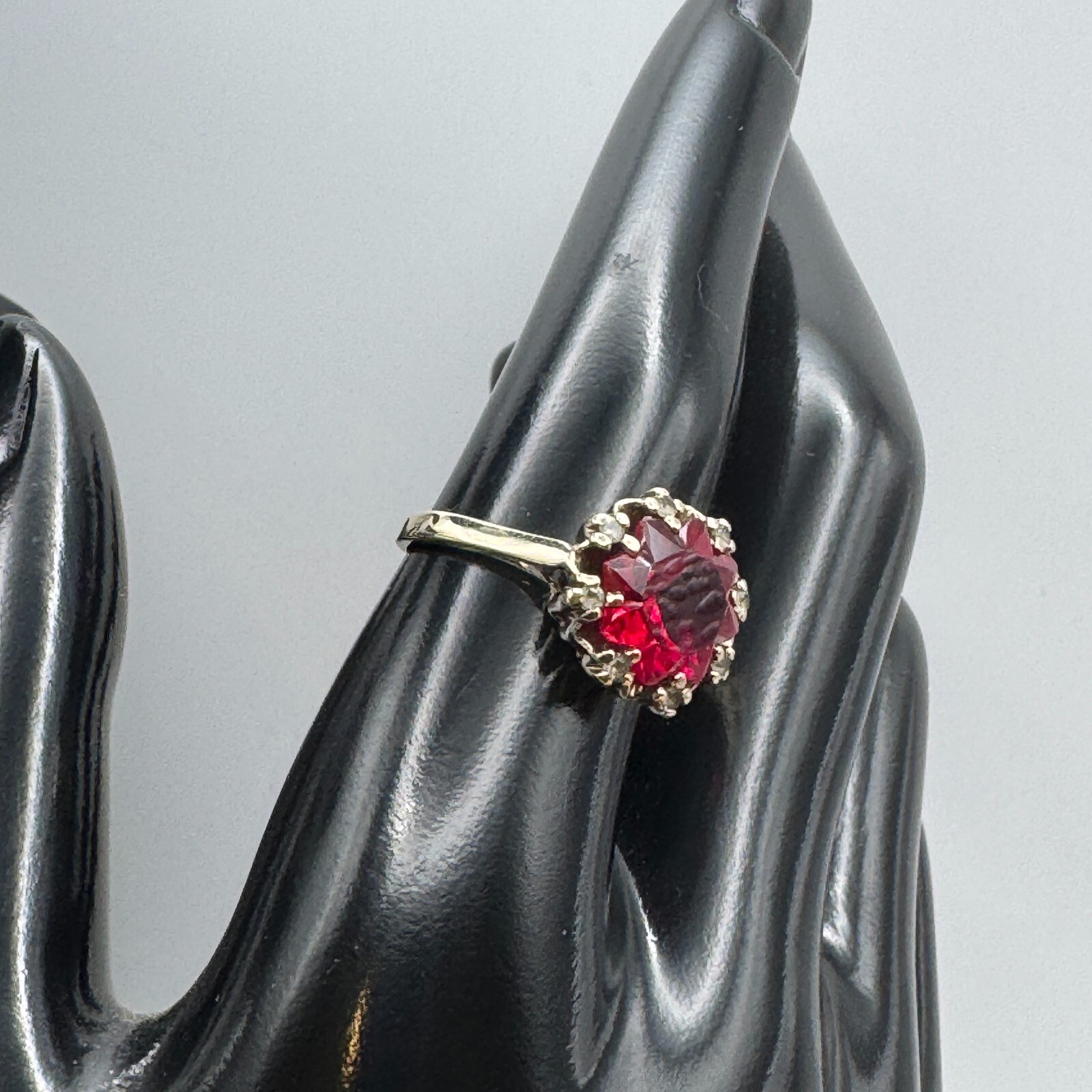 Solid 10k Gold Ring with Lab Ruby and Diamond / V… - image 11