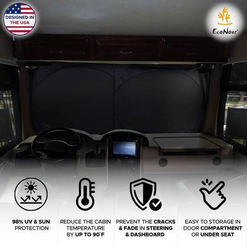 EcoNour RV Windshield Sunshade with Storage Pouch | Sun Visor for UV Rays & H... - Picture 2 of 7