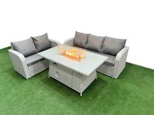 Fimous PE Rattan Lounge Sofa Set Outdoor Garden Furniture Set with Firepit Table