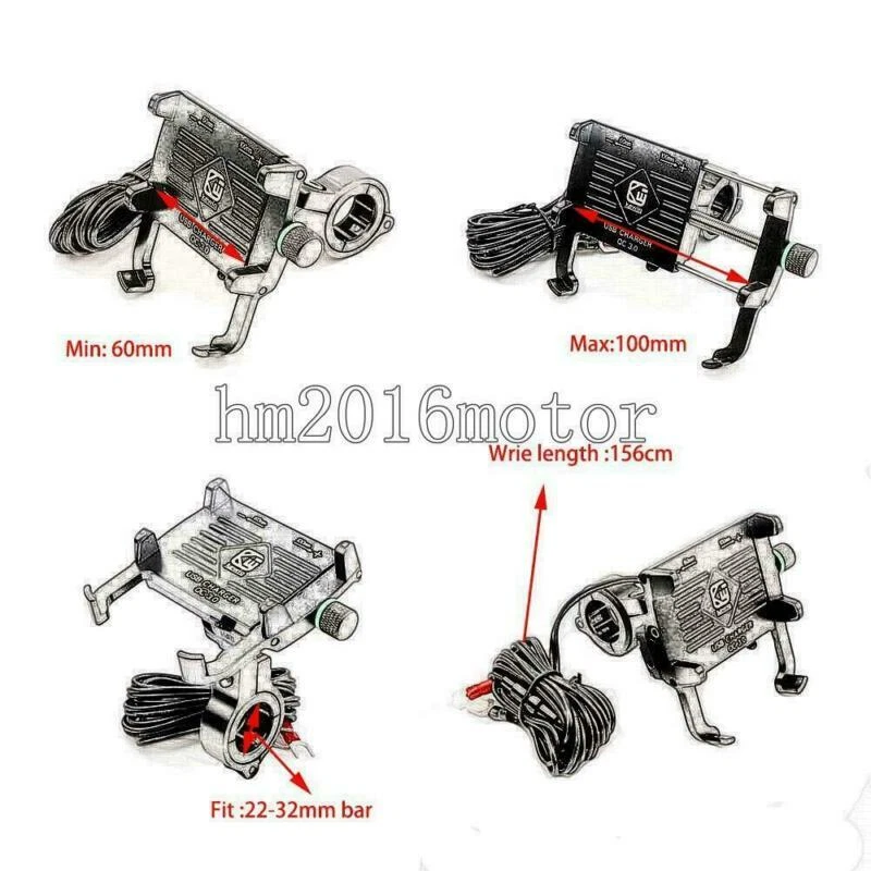 Suporte de telefone de alumínio com carregador USB para Kawasaki Vulcan 500 750 900 1700 2000 - Imagem 2 de 4