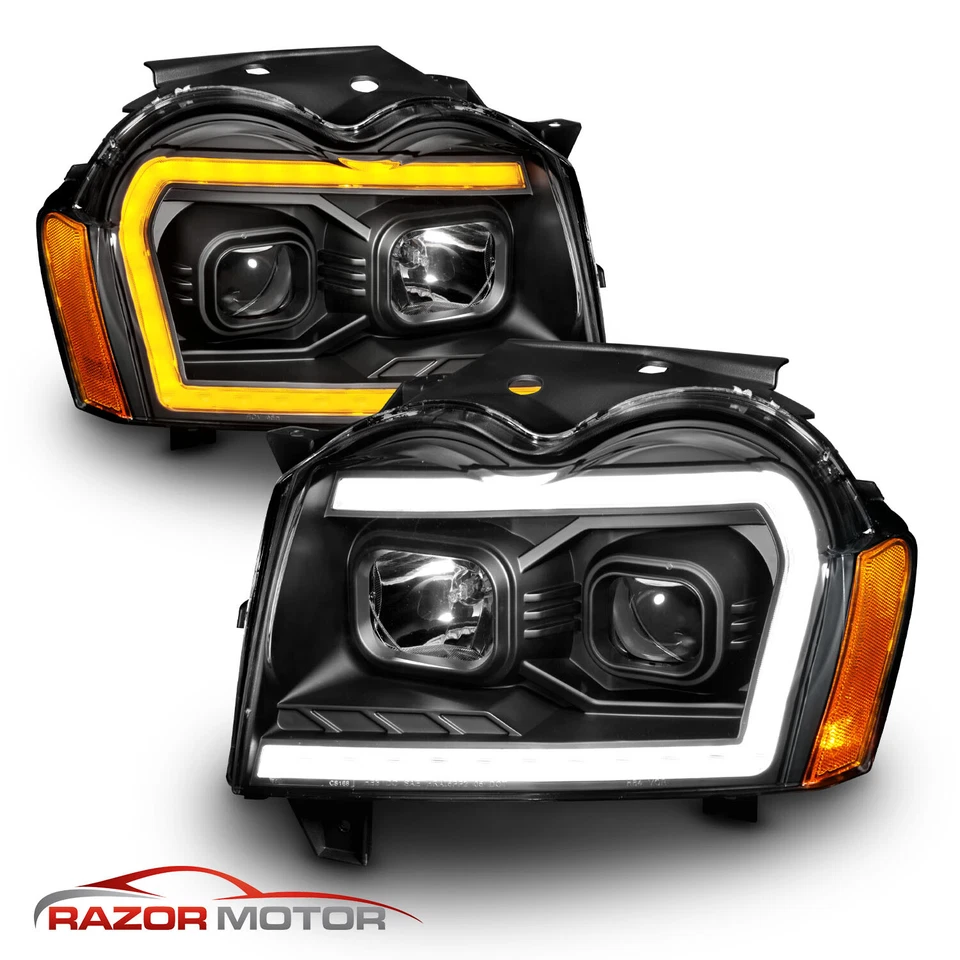 2005 2006 2007 For Jeep Grand Cherokee LED Switchback Black Headlights L+R - Image 3 of 4