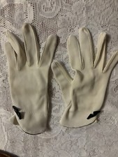 Vtg White Wedding Short Gloves Prom Unisex Black Trim  Bow Sz 8  