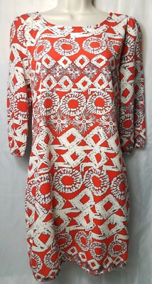 Papermoon Women Red Ivory Designed 3/4 Sleeve V Back Full Zip Scoop Neck Dress