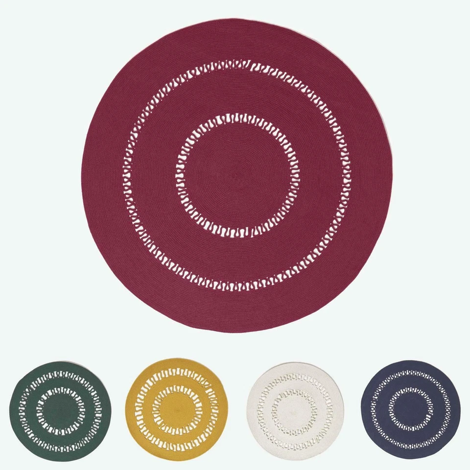 Handmade Crochet Cotton Braided Reversible Round Rugs for Living Room & Bedroom - Image 1 of 1