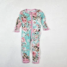 Posh Peanut Toddlers Overall 0-3 Months Blue Floral Zip Up One Piece Sleepwear