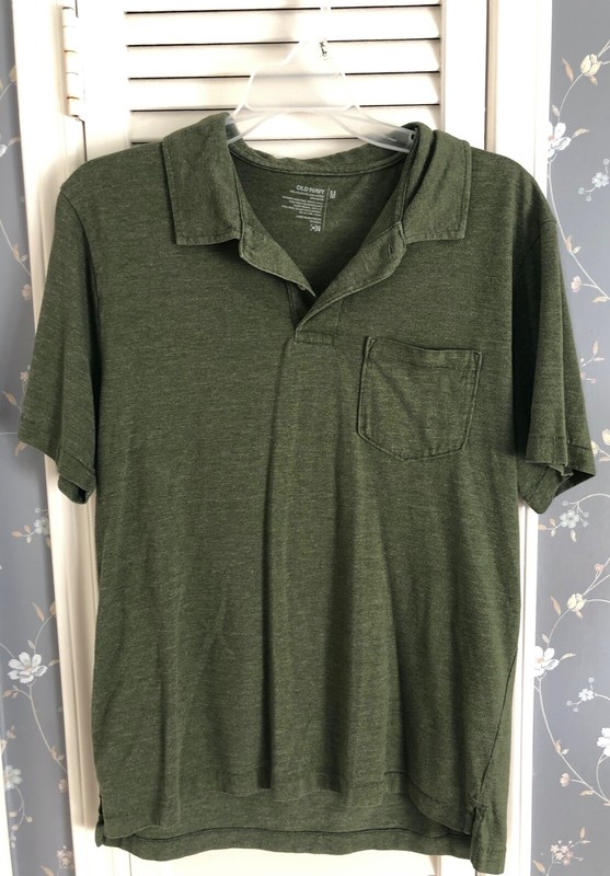 Old Navy Men's Medium Green Short Sleeve Collar Half Button Up Shirt w/ Pocket
