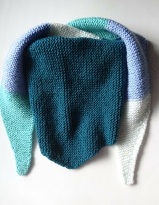 BRAND NEW Triangle Teal & Blue Knit Scarf---**HANDMADE**