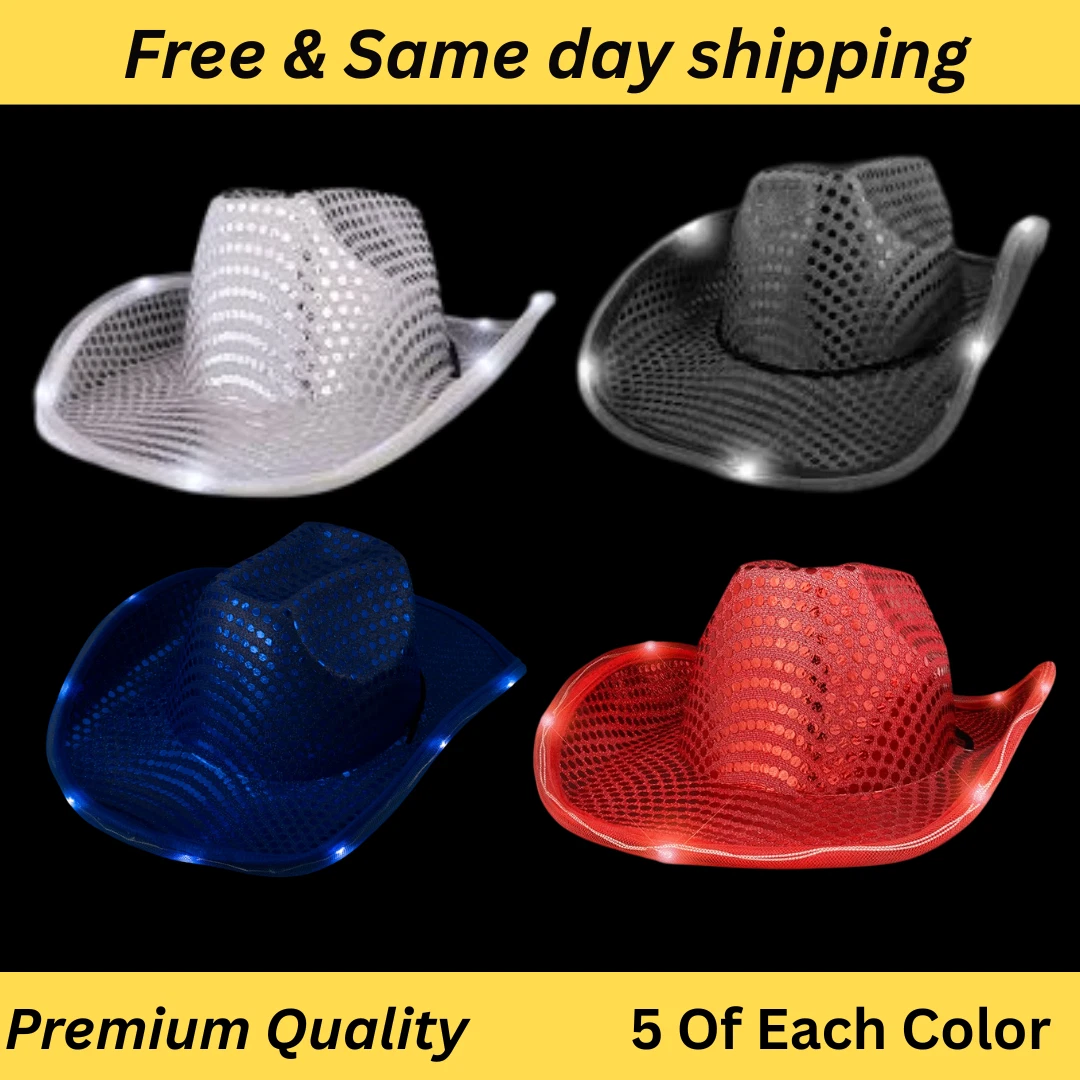20 Pack LED Light Up Cowboy Hats – Flashing Glow for Party 