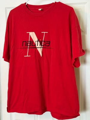 Vintage 90s Hip Hop Nautica Mens Red T Shirt Size XL Pre Shrunk 100% Cotton