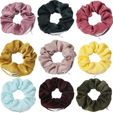 Women Premium Chiffon Scrunchies with Zipper Pouch, 9 PCS Solid, Rainbow 6 PC...
