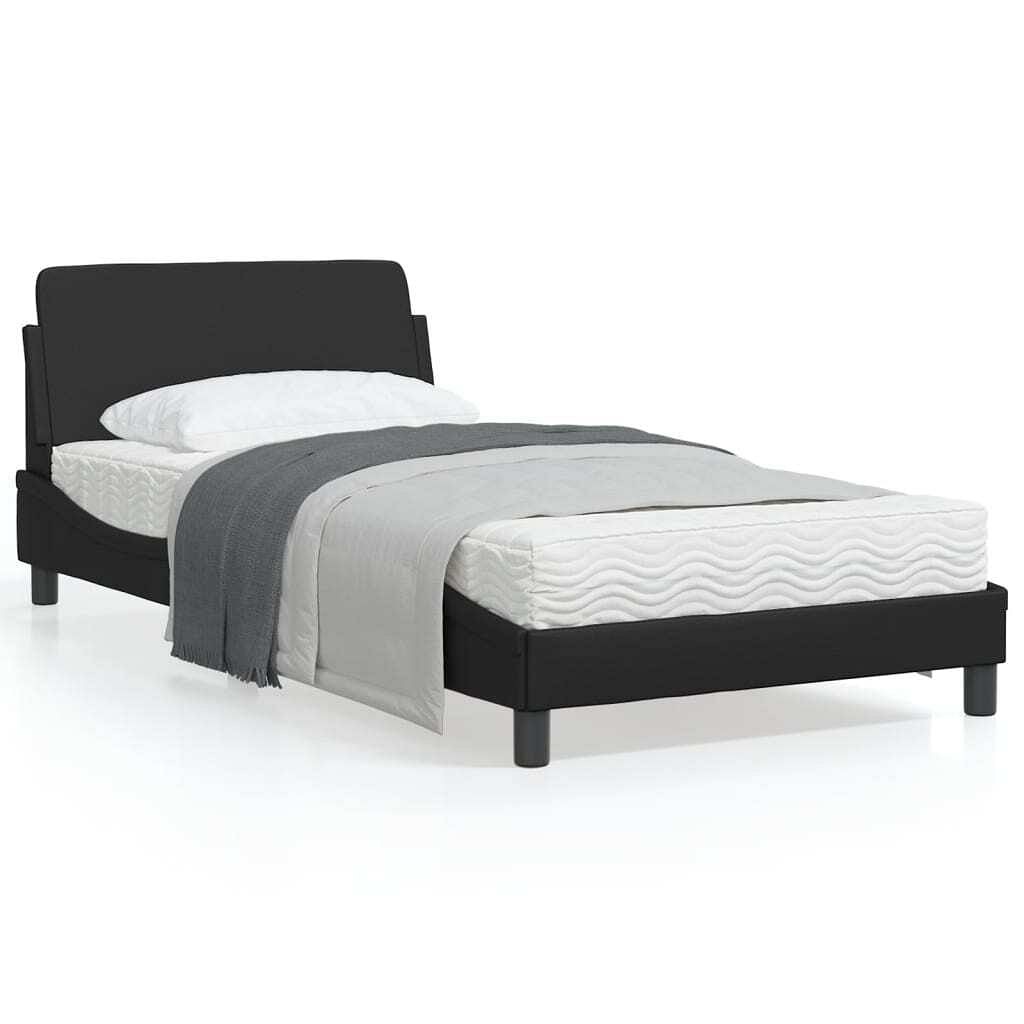 Bed Frame Black Faux leather, metal, plywood, engineered wood Twin-image