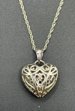 18" Sterling Silver Cubic Zirconia Puff Heart Pendant Necklace 925 Y4