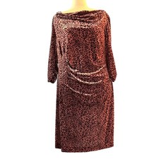 Tahari ASL Cheetah Leopard Print Dress Soft Velour Lined Cocktail Drape 16W