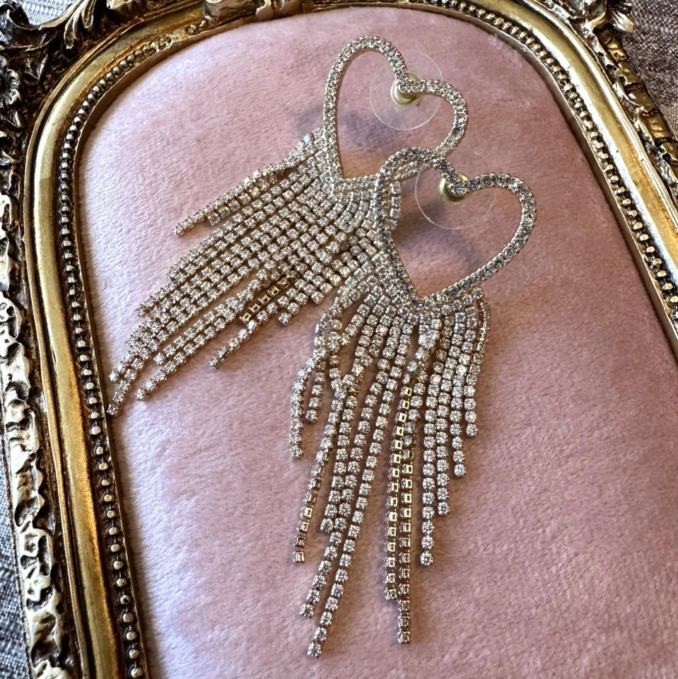 Heart-Shaped Gold-Tone Fringe Dangle Earrings With Rhinestone Accents Park Lane - Image 4 of 4