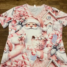 XXL Polyester Scrub Christmas / Santa Ladies Scrub Top