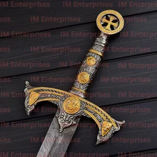 THE KNIGHTS TEMPLAR | Crusader Sword, Custom Handmade, Damascus Steel, & Leather