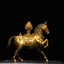 Collectible Chinese old copper gilt hand carven horse statue decoration 马到成功