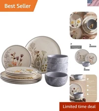 Delicate Floral Ceramic Dinnerware Set for 4 - Elegant 12-Piece Anastasia Design