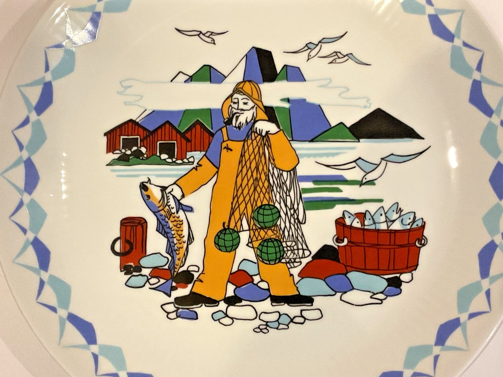 Vintage Figgjo Flint Norway Torskefiske Cabinet Plate Gerd Design