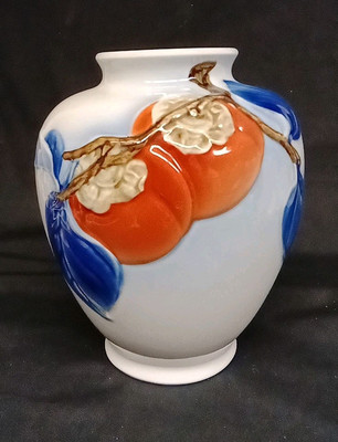 Rare Vintage Japan Fukagawa Arita Porcelain Persimmon Vase 8