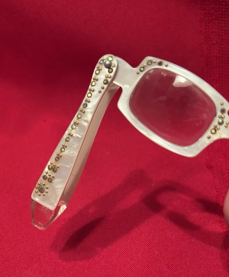 Gafas de ópera Lorgnette vintage plegables lucite iridiscente estrás perla Foto 3 de 4
