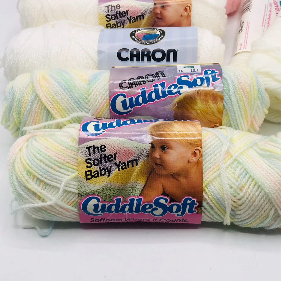 Lote de 9 Hilos Caron Cuddle Suave Bebé Variedad Rosa, Blanco, 3 Capas 100% Acrílico Foto 2 de 4