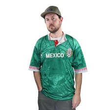 Vintage 90s Original Mexico Aztec Soccer Jersey Mens M/L Green World Cup 1998