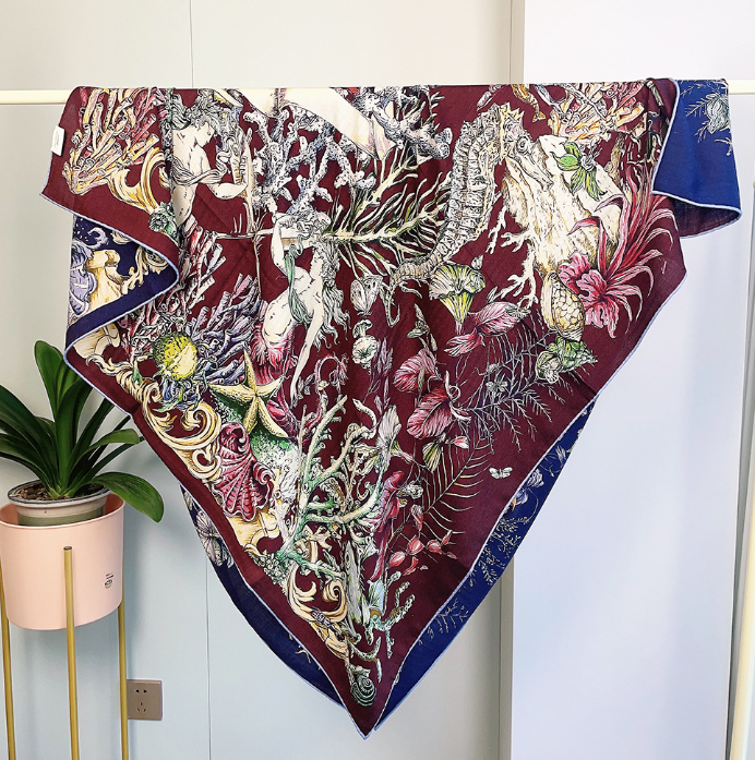 70% Cashmere 30% Silk Neckerchief Shawl Bandanna Scarf 52'' coral Print Wrap new