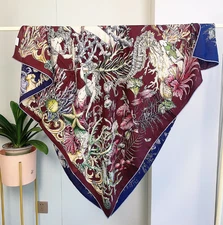 70% Cashmere 30% Silk Neckerchief Shawl Bandanna Scarf 52'' coral Print Wrap new