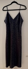 Natori satin black leopard long slip maxi dress nightgown Medium 90s style READ