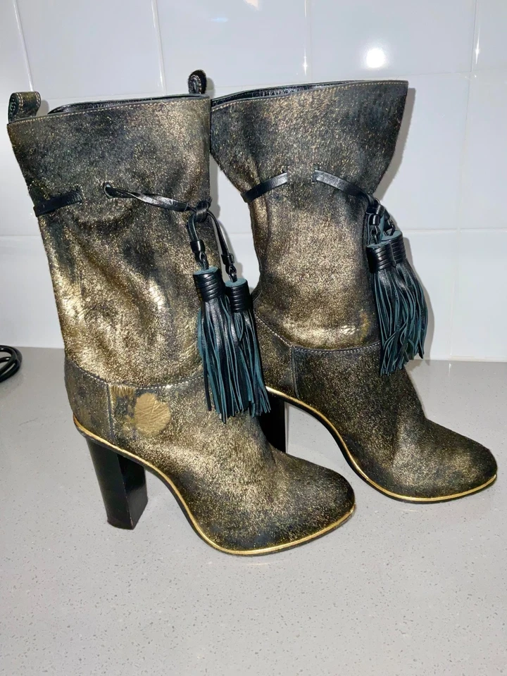 Botas de media pantorrilla LANVIN pelo de becerro negras y doradas talla 36,5 EU / 6,5 US Foto 4 de 4