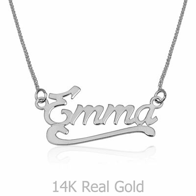 White Gold Name Necklace 14K Solid 