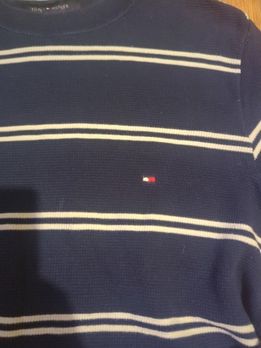 Tommy Hilfiger Woman's Striped Jumper Sweatshirt Medium Navy Cotton - Picture 2 of 15
