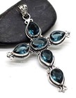 925 Sterling Silver London Blue Topaz Gemstone Jewelry Cross Pendant Size -3.10