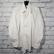 After Six Tuxedo Dress Shirt Men's 17-35 White Pique Bib Pleated French Cuff