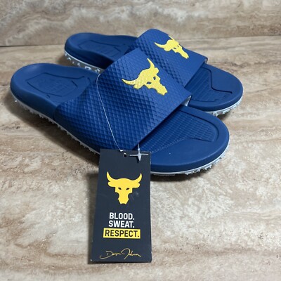 Under Armour Project Rock Fat Tire Slides Sandals Blue Men's Size 8-14