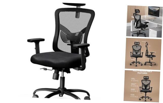 Ergonomic Office Chair, Desk Chair with 2'' Adjustable Lumbar Support, Black-image