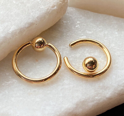 #ad PAIR Gold Captive Bead Rings CBR#x27;s Nipple Septum Helix Tragus Piercings $9.95