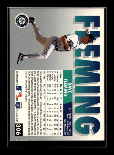 1993 Fleer #306 Dave Fleming (EX)(BAS) - Picture 2 of 2