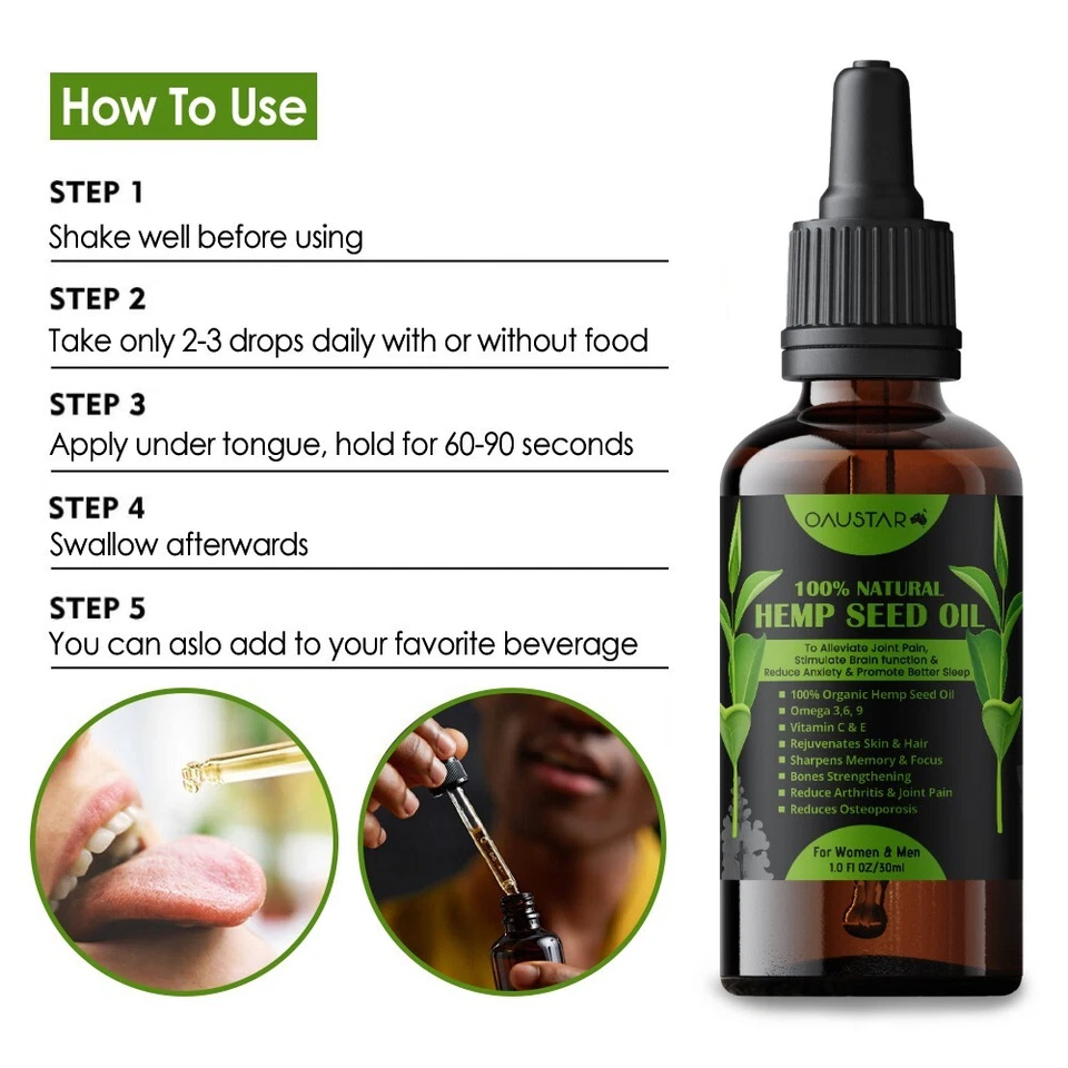 100% Natural Hemp Seed Oil to reduce Knee Back Pain, Shoulders,Better Sleep-30ml - image 4 of 4